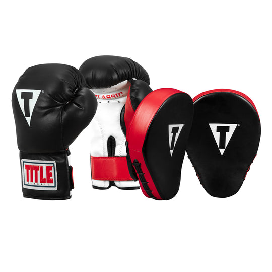 TITLE Classic Adult & Youth Boxing Gloves + Mitts Training Bundle